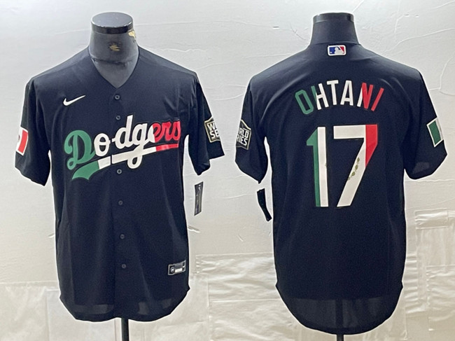 Men's Los Angeles Dodgers #17 Shohei Ohtani Black Cool Base Stitched Baseball Jersey